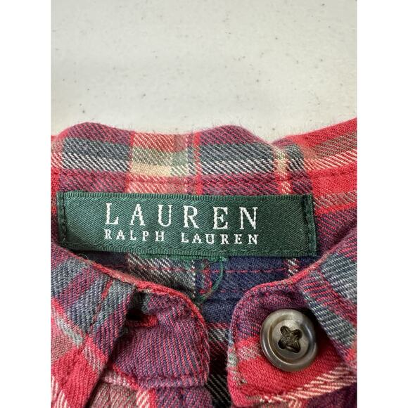 Lauren Ralph Lauren Women's Red Large Button Down Flannel Plaid Roll Sleeve Tab - Picture 6 of 9